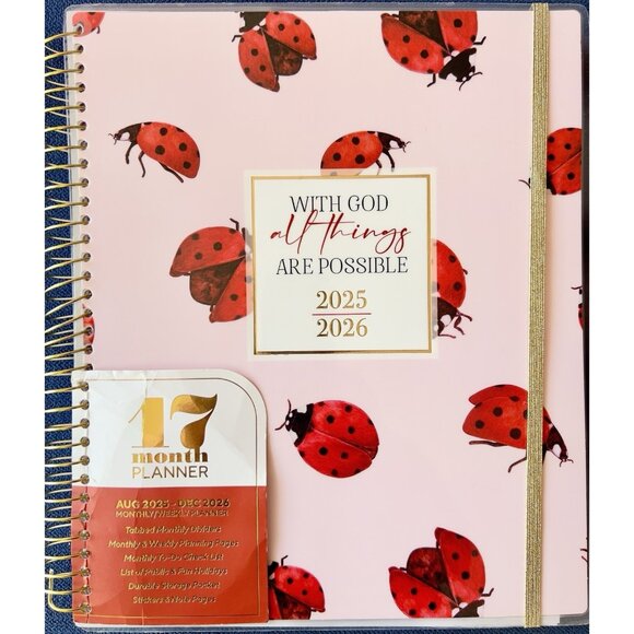 17 Month Planner WITH GOD LADY BUG Aug 25 - Dec 2026 Weekly Planning Note Gift - Picture 1 of 16